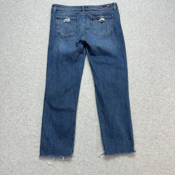 Kut From The Kloth Reese Ankle Straight Leg Jeans WMNS 8 Blue Distressed Raw Hem - Picture 3 of 10